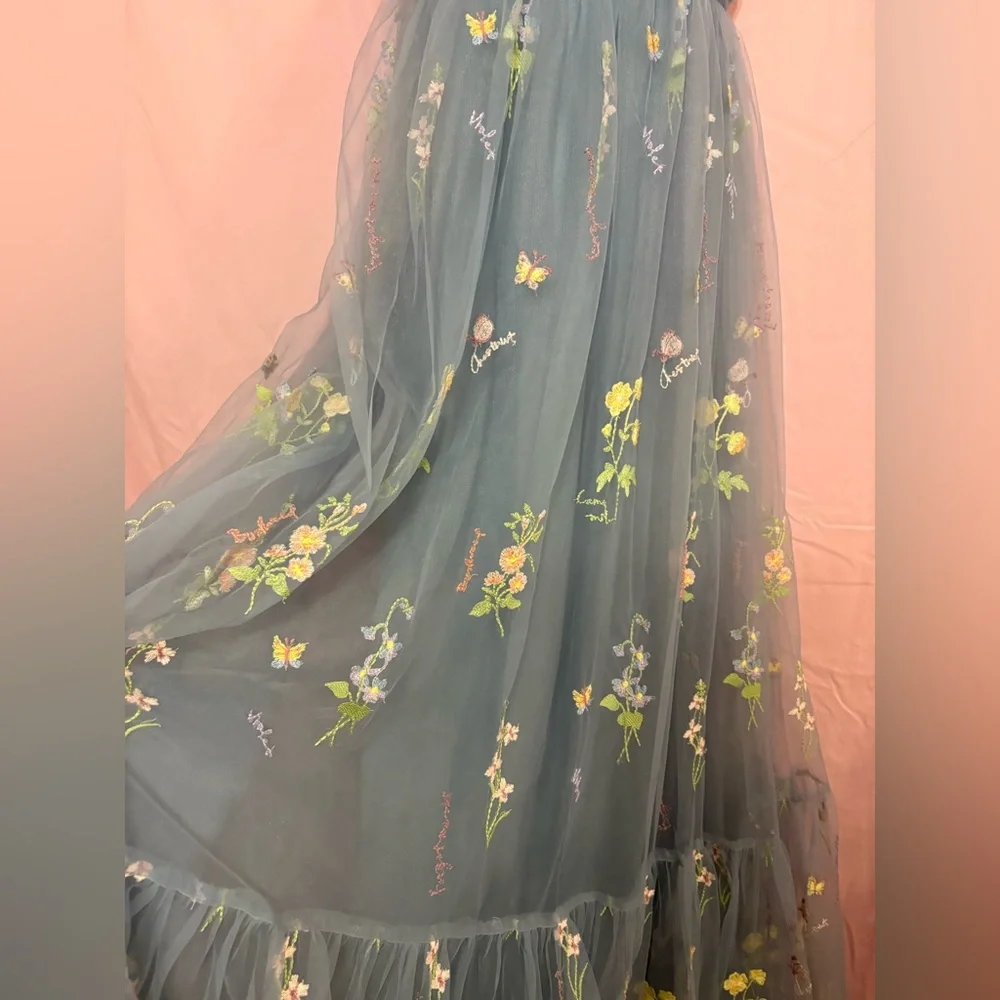 A Line Spaghetti Straps Champagne Prom Dress with Appliques - Picture 4 of 6